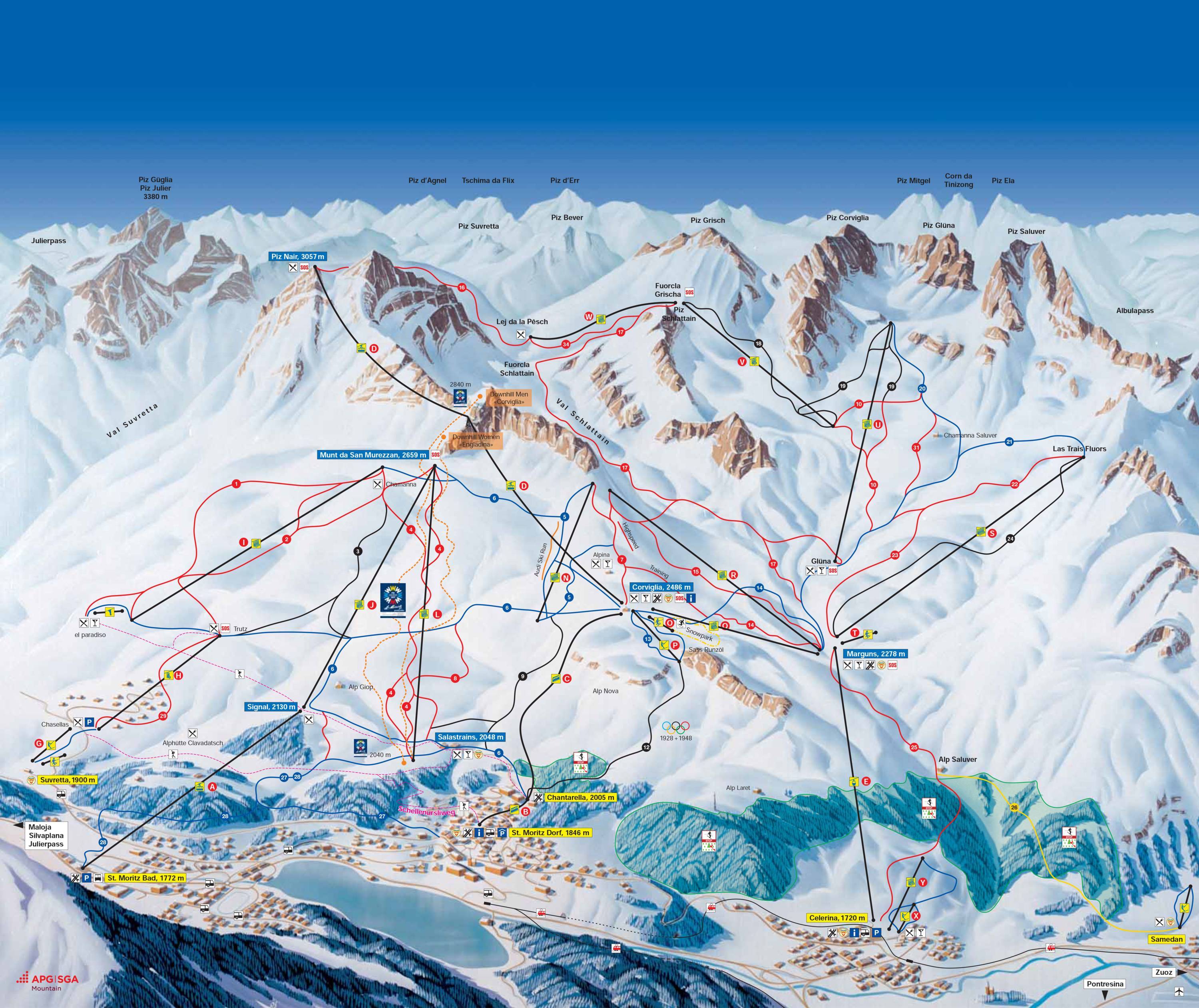 Mappa delle piste St. Moritz Corviglia