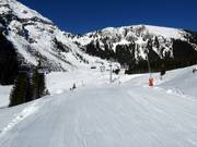 Ampia pista facile nella parte inferiore del Thaneller