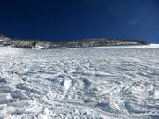 Ampio pendio di neve fresca presso il passo Sareiserjoch