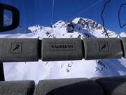 Il caldo loden locale sui sedili sostituisce il riscaldamento dei sedili nella Weißseejochbahn.