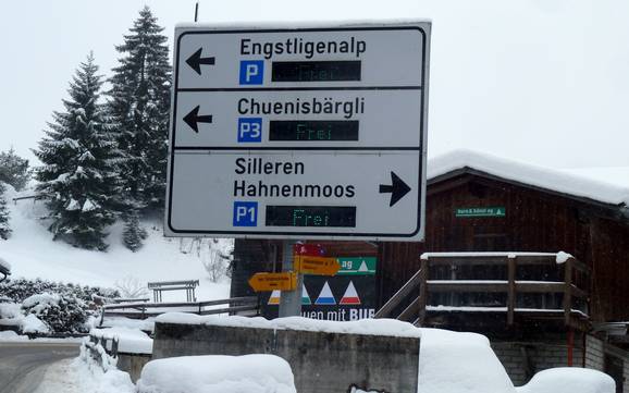 Lenk-Simmental: Accesso nei comprensori sciistici e parcheggio – Accesso, parcheggi Adelboden/Lenk - Chuenisbärgli/Silleren/Hahnenmoos/Metsch