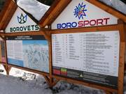 Tabellone informativo con mappa delle piste e stato di apertura presso Yastrebetz Express