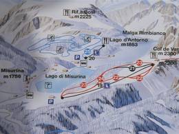Mappa delle piste Misurina - Passo Tre Croci