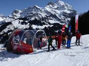 Partenza della pista Skimovie sulla discesa di Coppa del Mondo Chuenisbärgli