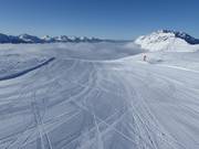 Pista perfettamente preparata nell’area sciistica Alpe Lusia