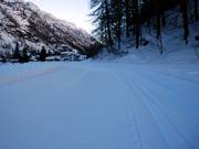 Le piste da fondo vengono preparate sia per la tecnica classica che per lo skating.
