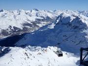 Vista dalla stazione a monte Corvatsch fino a St. Moritz