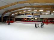 Famiglia nella pista da sci al coperto