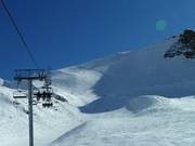 Fée 5 conduce come pista di gobbe in linea di massima pendenza tra le rocce e la pista preparata verso valle.