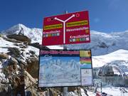 Segnaletica delle piste con Freeride Check Point alla stazione a monte Hohsaas