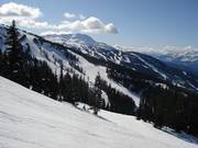 Vista sulle piste di Blackcomb Mountain fino a Whistler Mountain