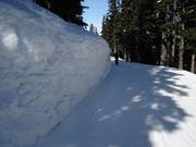 La neve si accumula a metri di altezza in cima alla montagna.