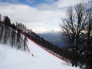 Su alcune piste la pendenza è notevole: passaggio della pista di discesa