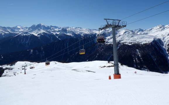 Stazione a valle più alta nella Skiarena Due Paesi tra Tirolo e Alto Adige – comprensorio sciistico Monte di Watles - Malles Venosta (Mals)
