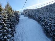 Tracce nella neve fresca sotto la seggiovia 10er Hochbifangbahn