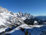 Vista dal Passo Rolle sul gruppo delle Pale e su San Martino di Castrozza