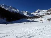 Scuola di sci per bambini sul campo pratica