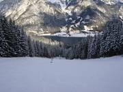Discesa Hubertus con vista sul lago Achensee