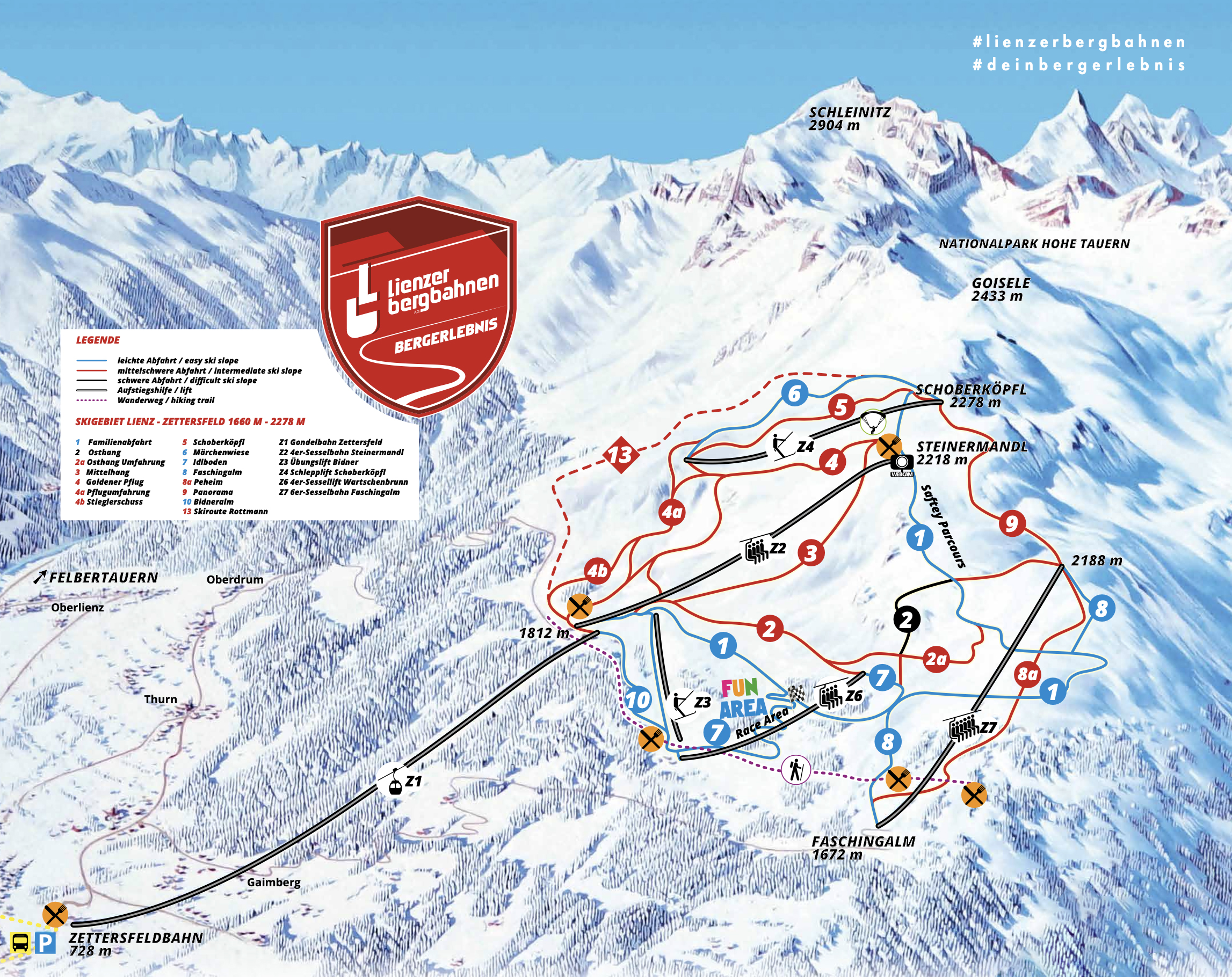 Mappa delle piste del comprensorio sciistico Zettersfeld - Lienz