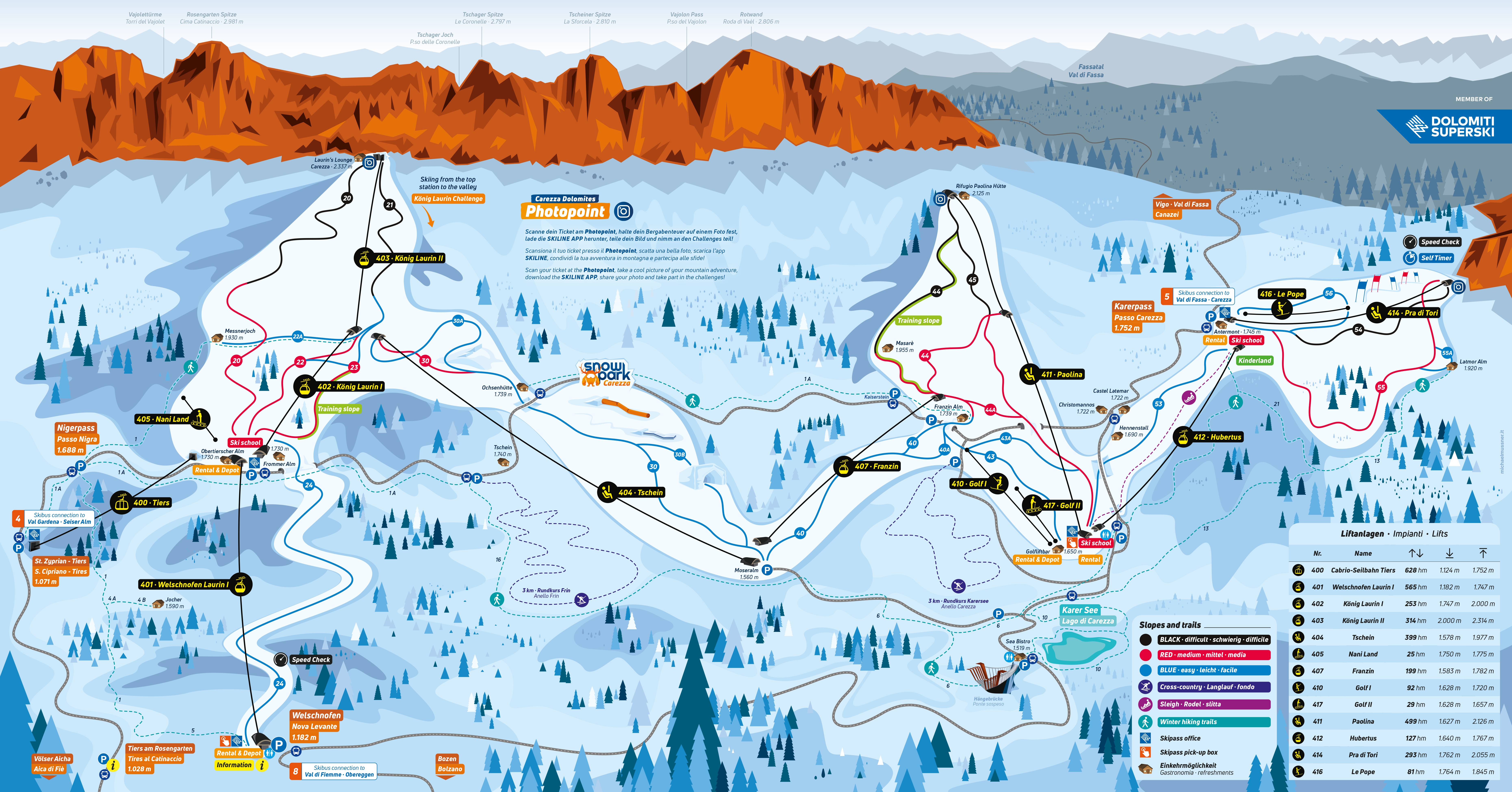 Mappa delle piste del comprensorio sciistico Carezza