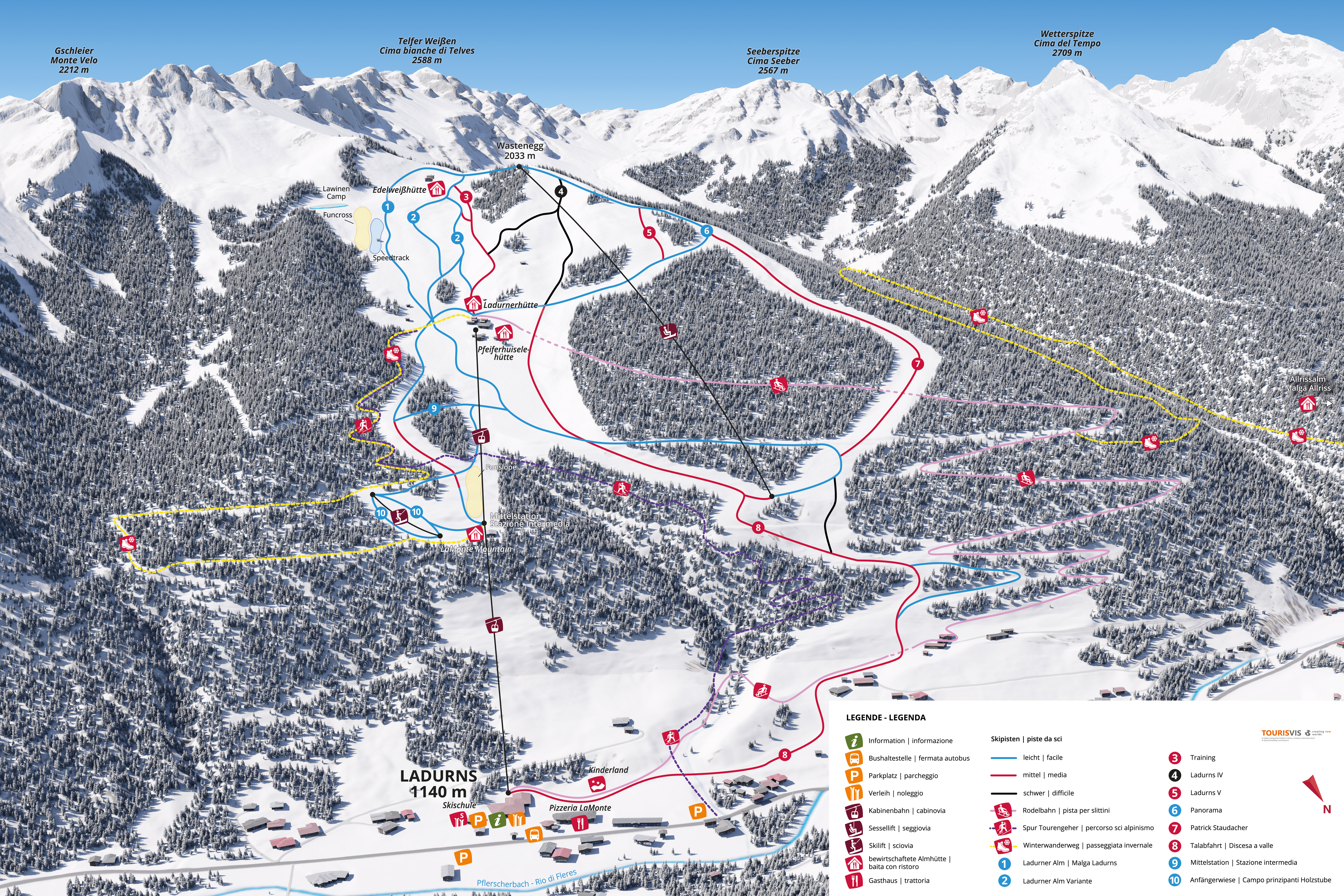 Mappa delle piste del comprensorio sciistico Ladurns