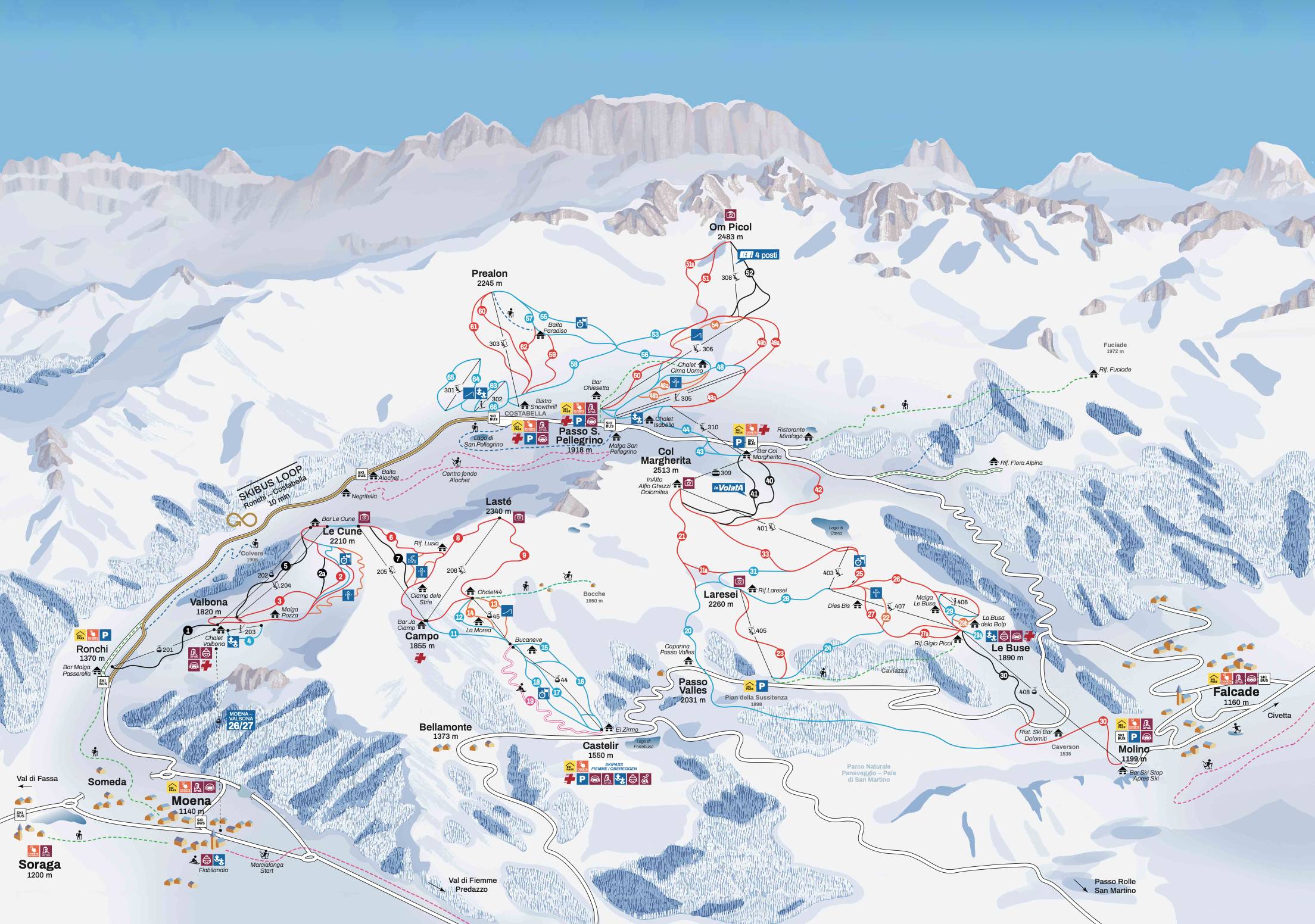 Mappa delle piste Passo San Pellegrino/Falcade
