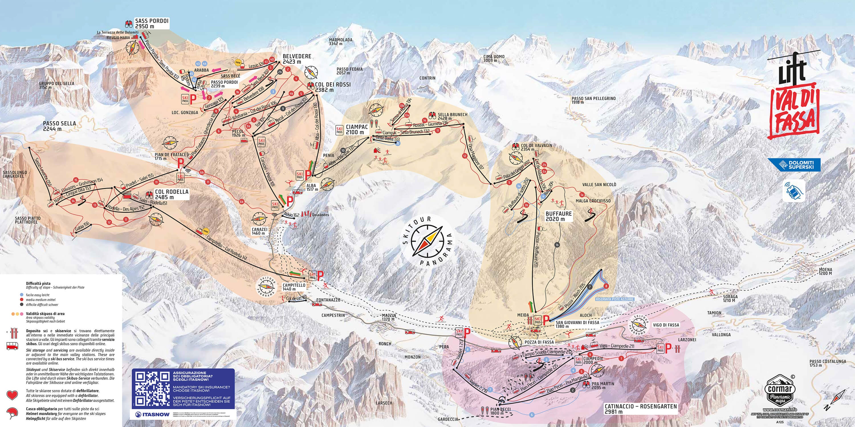 Mappa delle piste Belvedere/Col Rodella/Ciampac/Buffaure – Canazei/Campitello/Alba/Pozza di Fassa