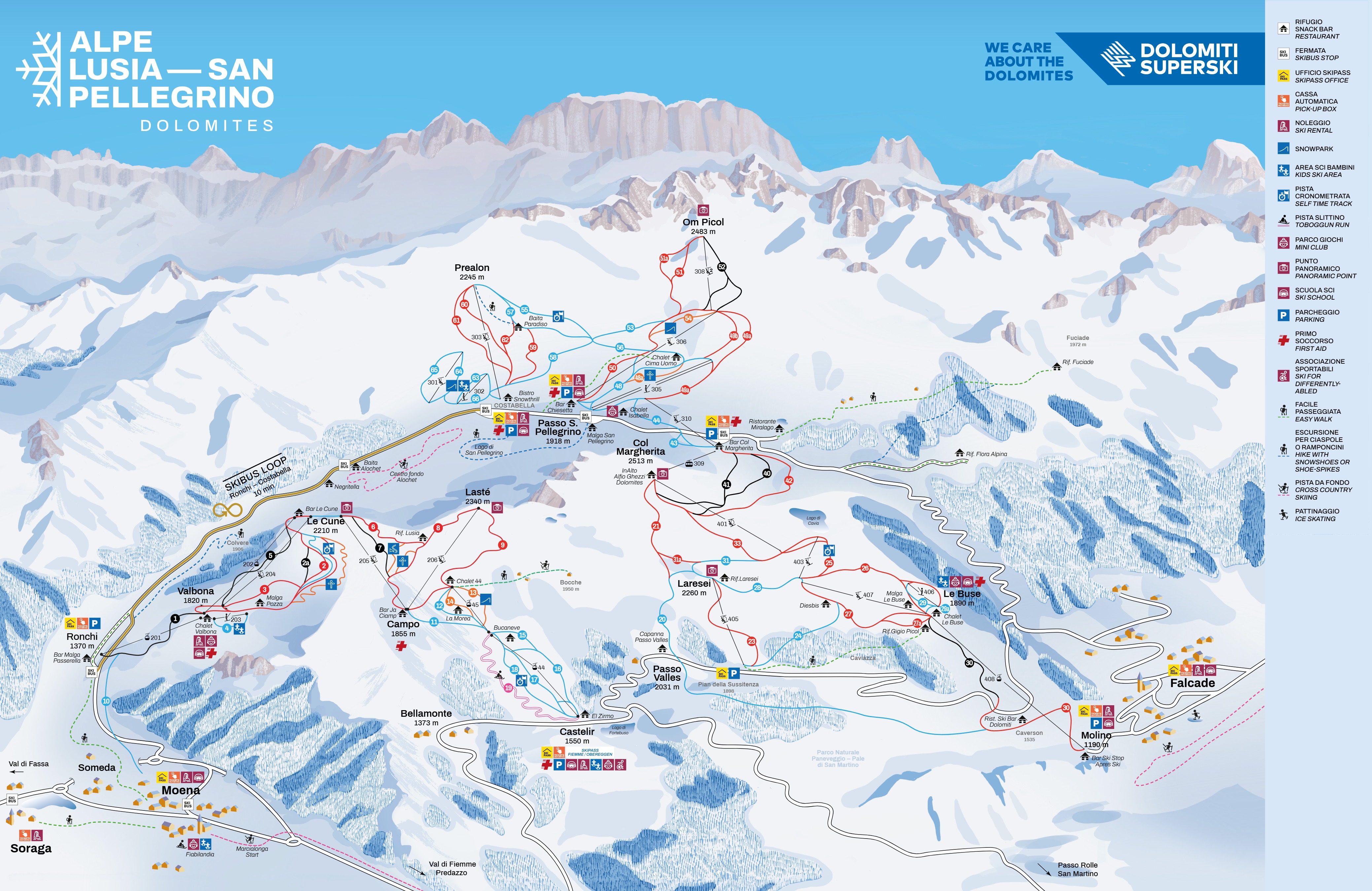 Mappa delle piste Alpe Lusia - Moena/Bellamonte