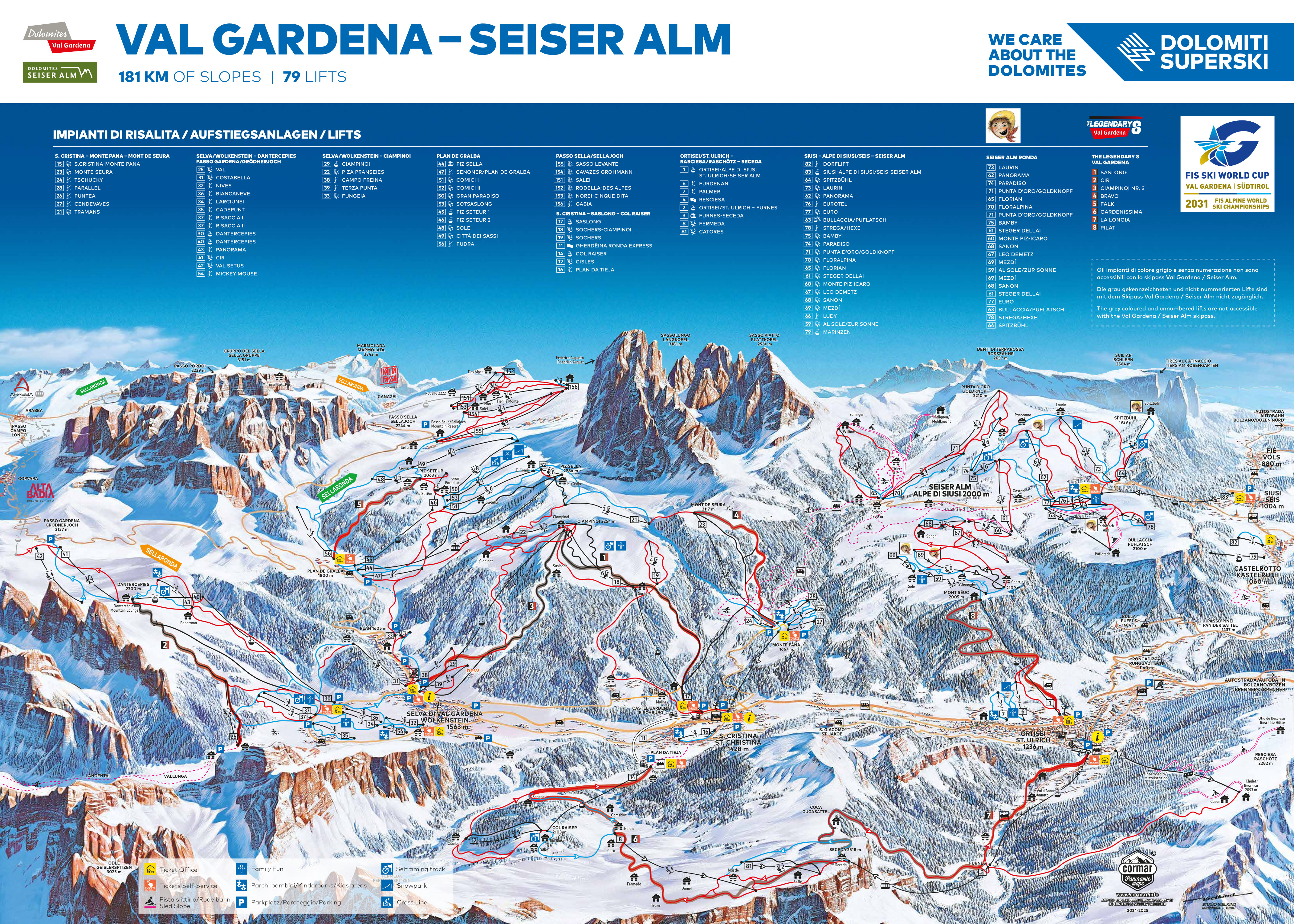 Mappa delle piste del comprensorio sciistico Val Gardena (Gröden)