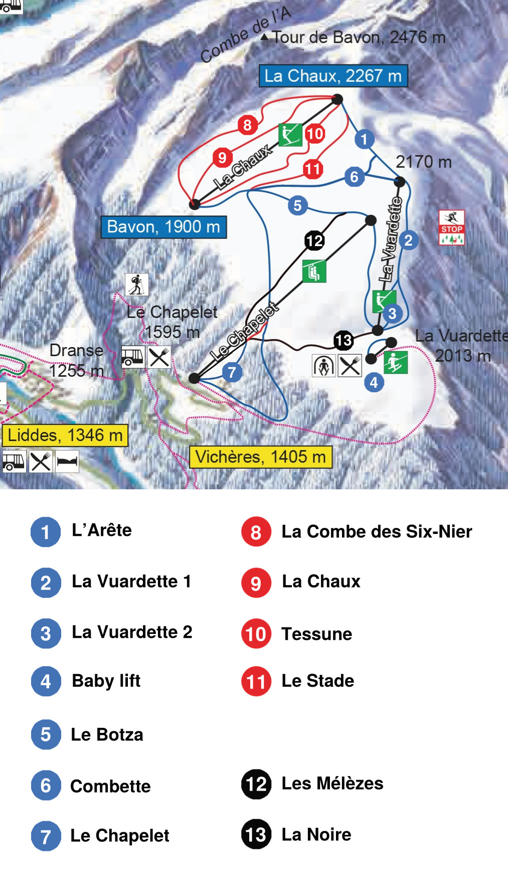 Mappa delle piste Vichères (Liddes)
