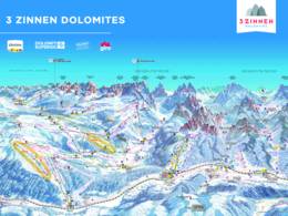 Mappa delle piste 3 Zinnen Dolomites - Monte Elmo/Orto del Toro/Croda Rossa/Passo Monte Croce